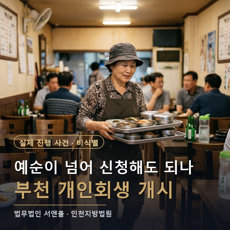 개인회생 기간, 예순이 넘어 시작해도 되나｜부천 60대 식당 종사자 개시결정 사례 — 이해를 돕기 위한 연출 이미지